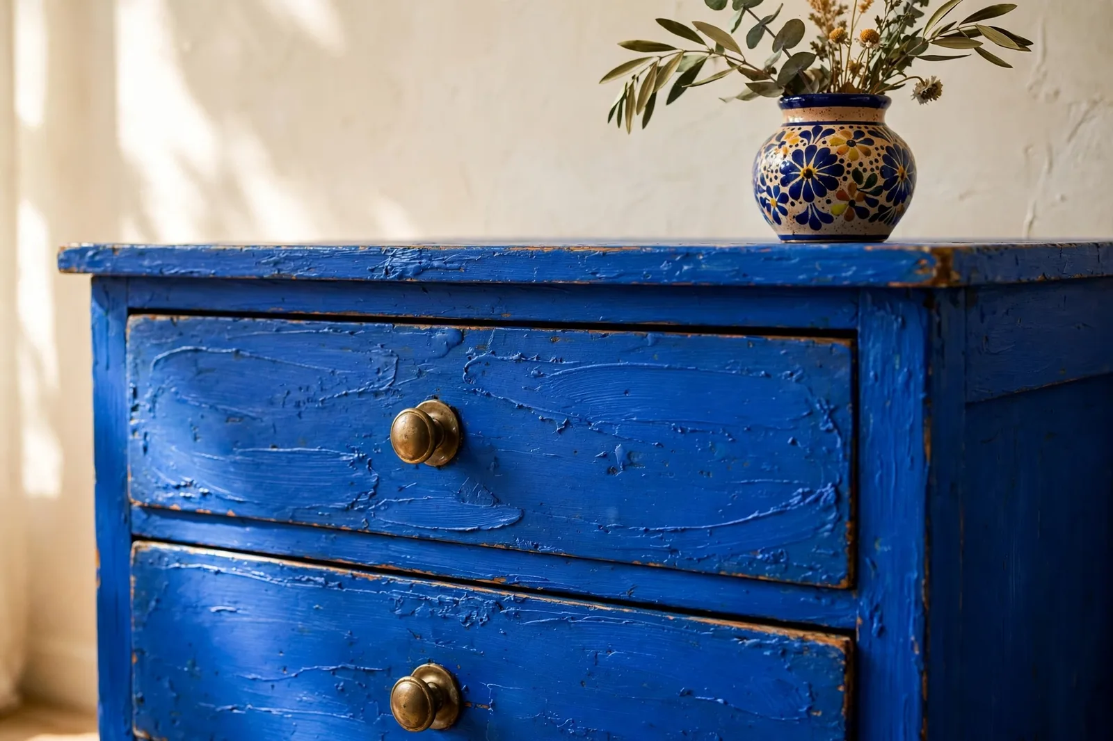 Vintage dresser painted in Frida Blue chalk paint, Annie Sloan 2027 Colour of the Year